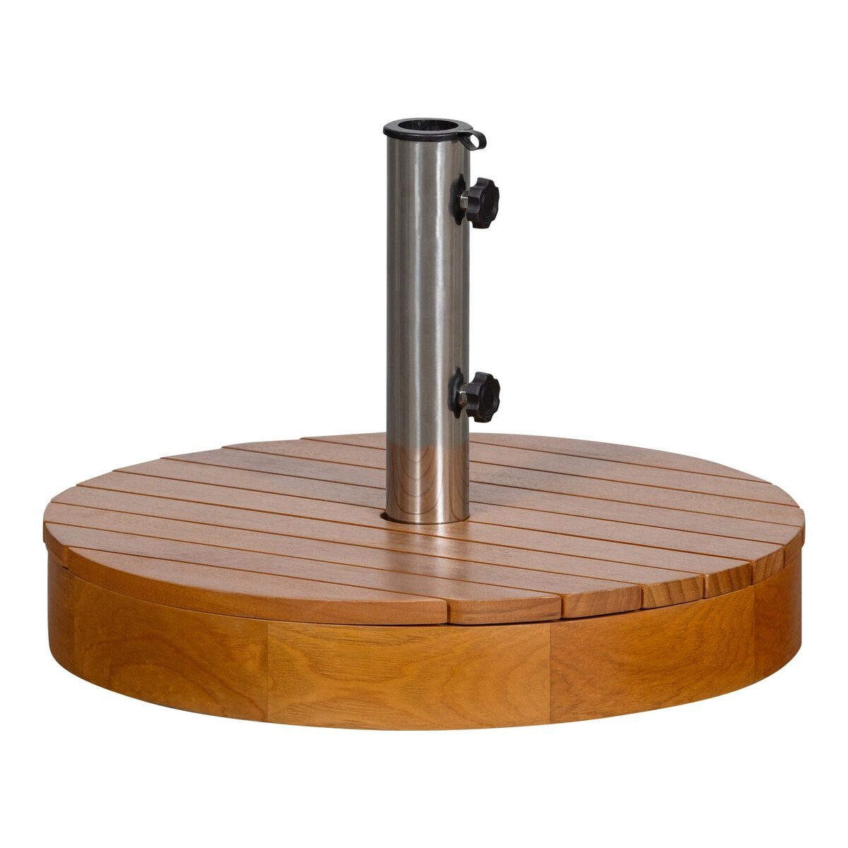 WOOOD Schirmständer Monica - Eukalyptusholz Natur, Metall, Modernes Holz-Finish, in Lamellen-Optik