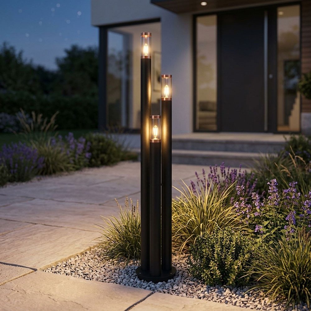 GLOBO LIGHTING LED Außen-Stehlampe, Leuchtmittel inklusive, Warmweiß, Außenstehleuchte Gartenlampe Wegeleuchte Edelstahl schwarz LED 170 cm