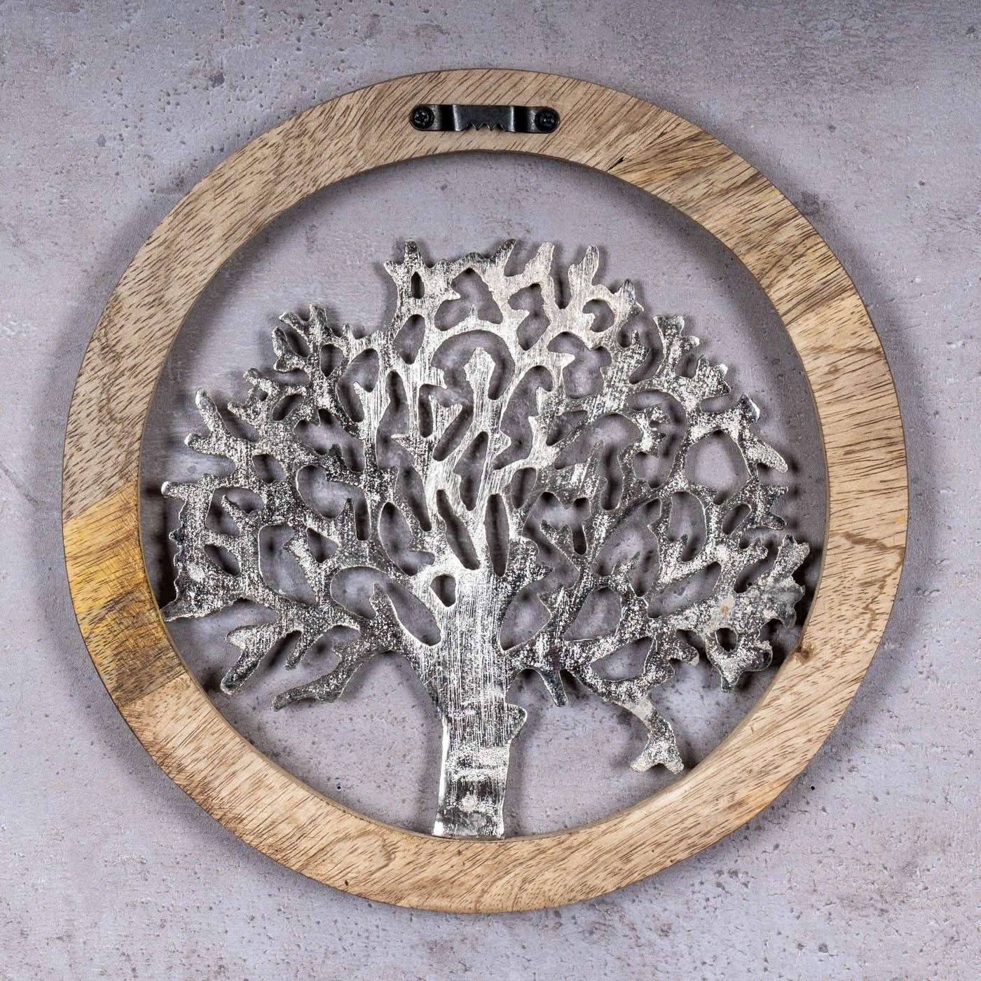 Silber Dekoobjekt, Levandeo® Wandbild Ø25cm Metall Lebensbaum Bild Variante Mango Braun Holz 1