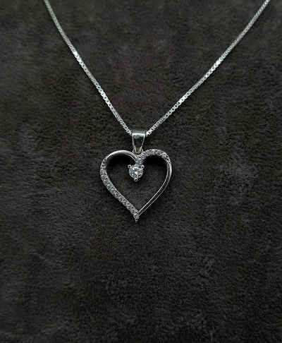 NAHLE Kette mit Anhänger Silberkette Herz Halskette (inkl. Schmuckbox), rhodiniert- mit Zirkonia