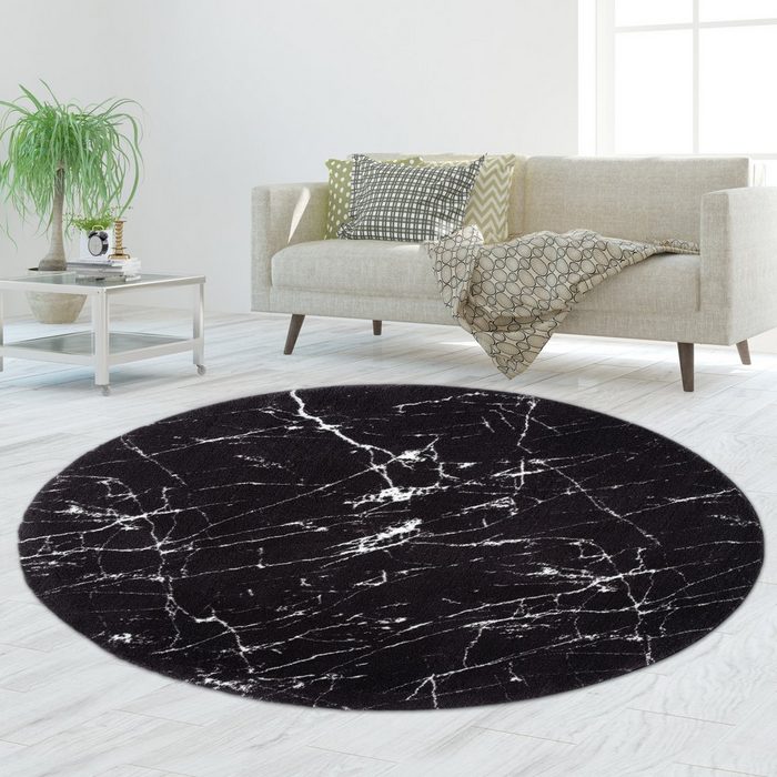 Teppich Marmor Teppich Abstrakt in schwarz TeppichHome24 rund