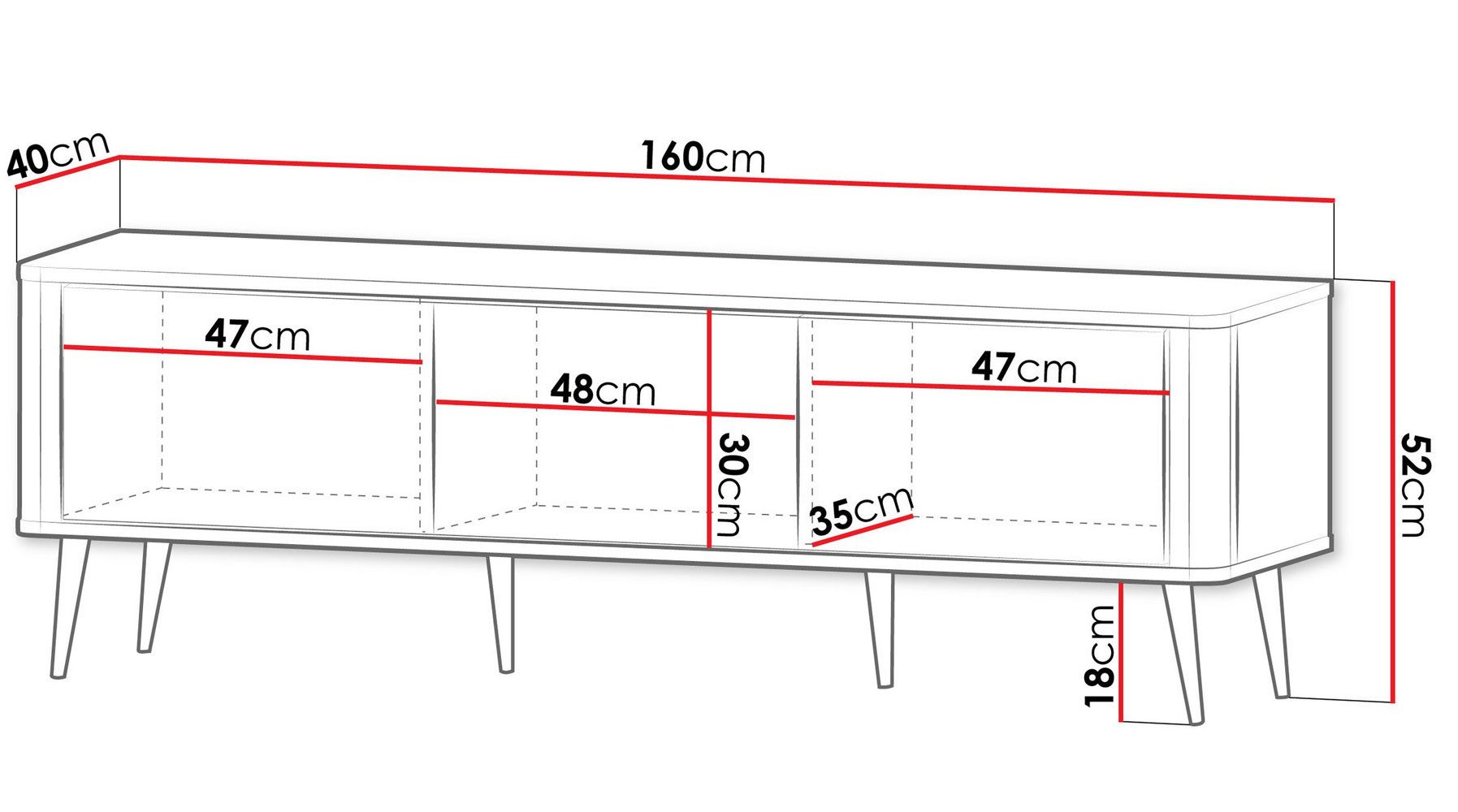 Feldmann-Wohnen Lowboard Marly (3 Drehtüren, 3 geschlossenen Fächern, 1 St., moderne Optik, abgerundeter Korpus, Zugengriffe aus Metall), 160x40x52cm Kaschmir / Graustein