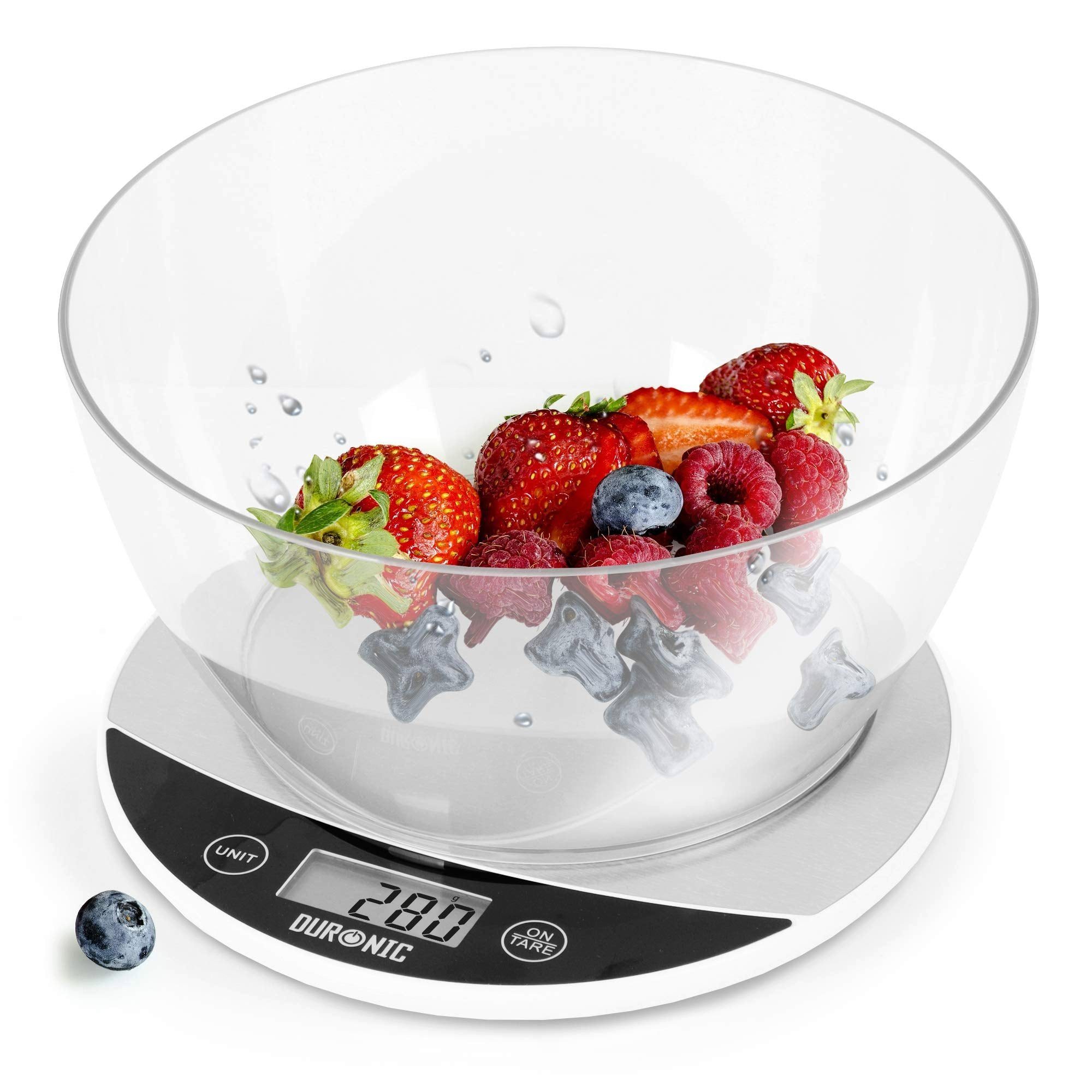 Duronic Küchenwaage, KS3000 Küchenwaage, 5 kg Digitalwaage rund mit 2 L Schüssel