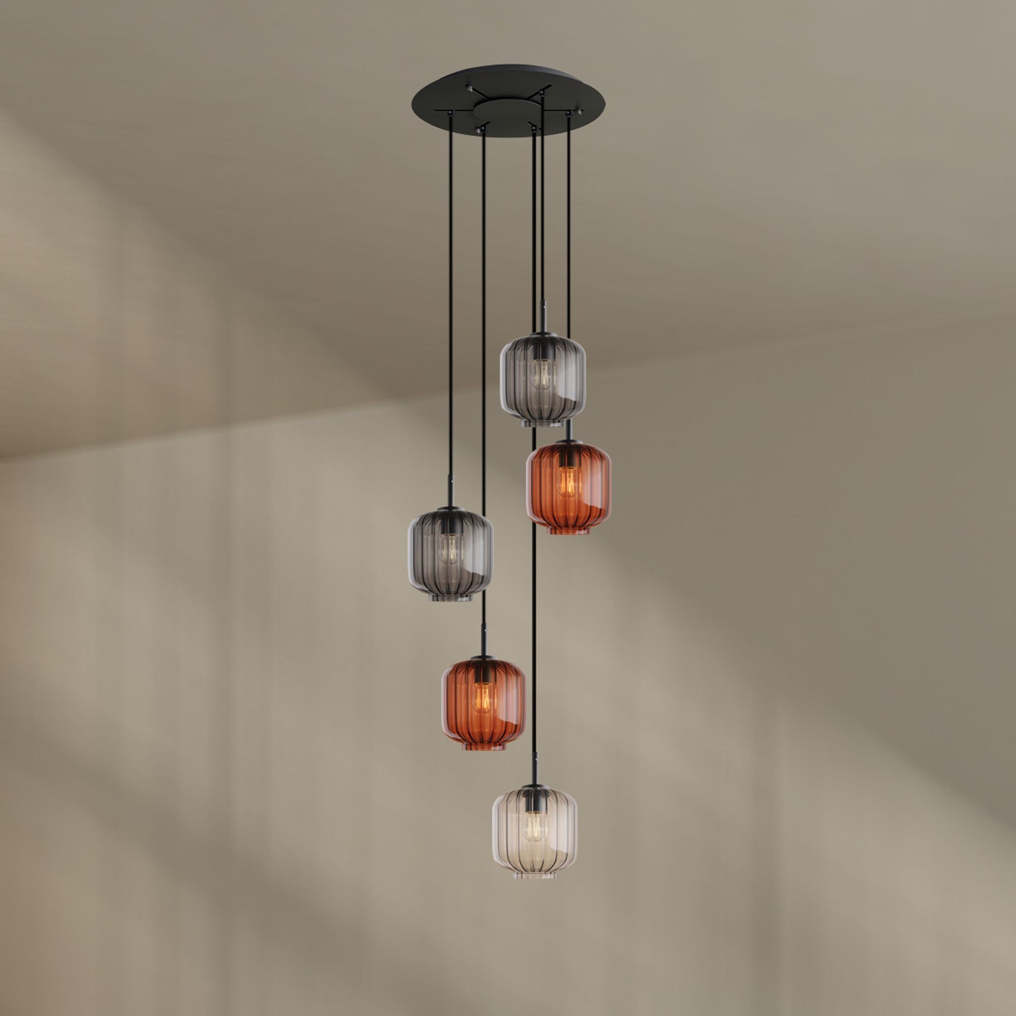 s.luce Pendelleuchte Velo Galerieleuchte 5-flammig Ø 60cm Baldachin Ø 20cm Mehrfarbig