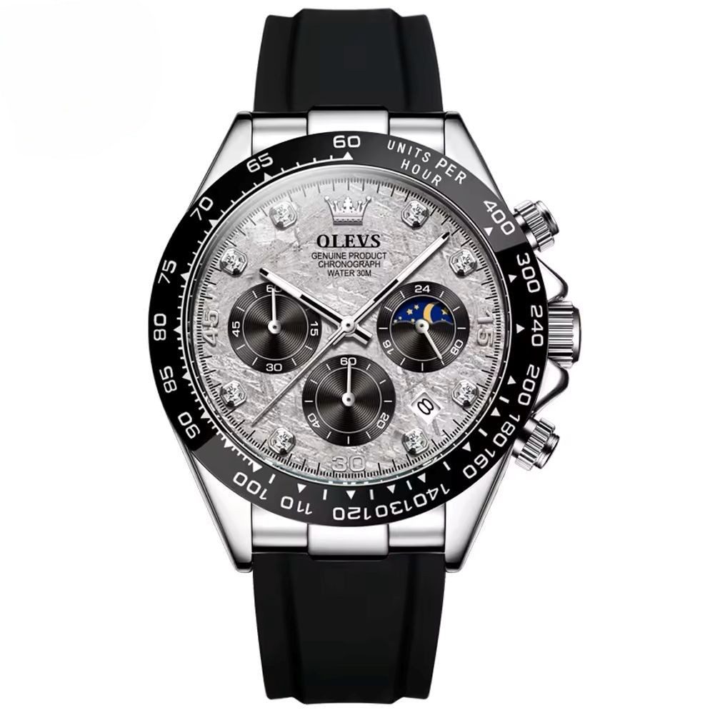 OLEVS Quarzuhr Herrenuhr Olevs Grau/Schwarz Chronograph mit Silikonarmband