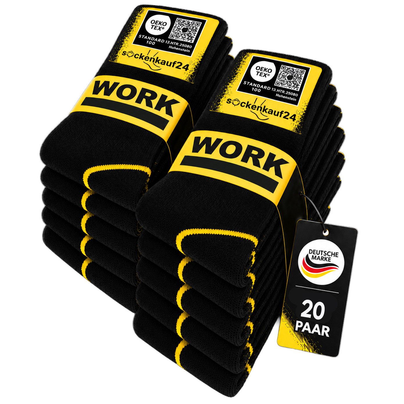 sockenkauf24 Arbeitssocken Herren 10 Paar WORK Socken Arbeitssocken (20-Paar) gepolsterte Sohle, verstärkter Fersen- und Zehenbereich