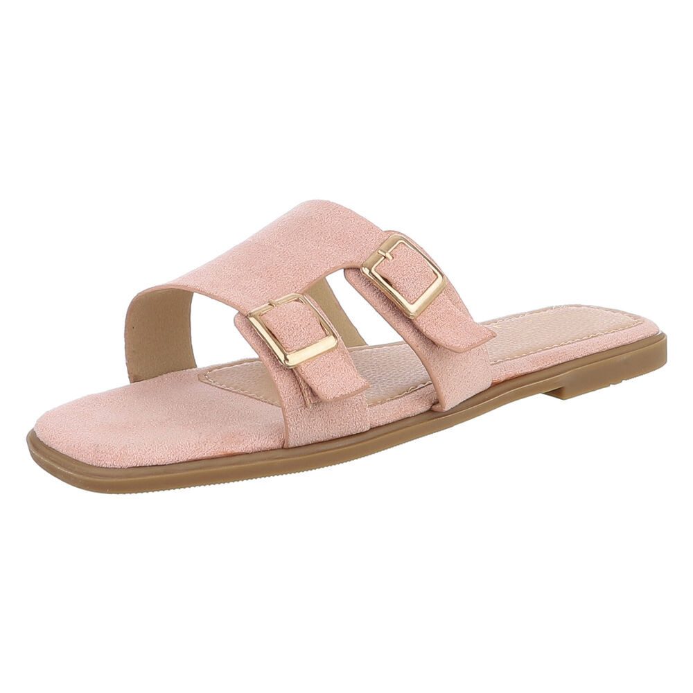 Ital-Design Elegante Slippers mit Schnallen für Damen – Sommerkomfort Pantolette (89542650) Blockabsatz Pantoletten in Altrosa