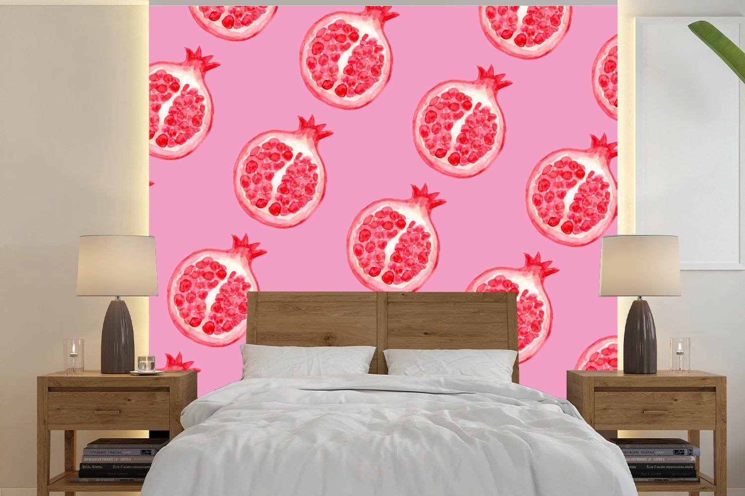 Matt, für Schablonen, Wandtapete MuchoWow Fototapete Rosa oder Obst bedruckt, - Wohnzimmer Tapete Vinyl - Schlafzimmer, (5 St),