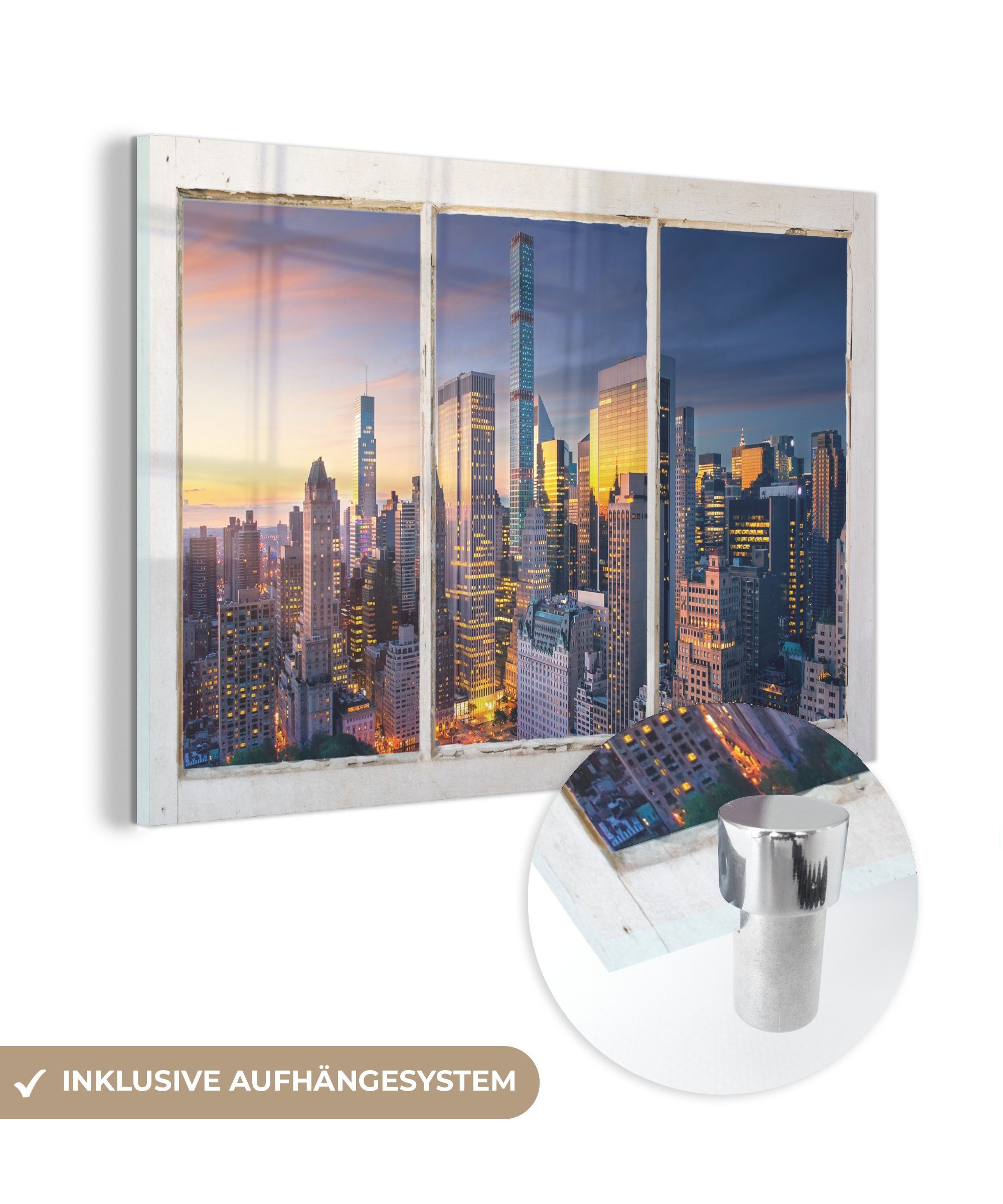 - MuchoWow St), Skyline, Aussicht Glas (1 - auf York Bilder - Glas Glasbilder Wandbild Wanddekoration auf Acrylglasbild - Foto New -