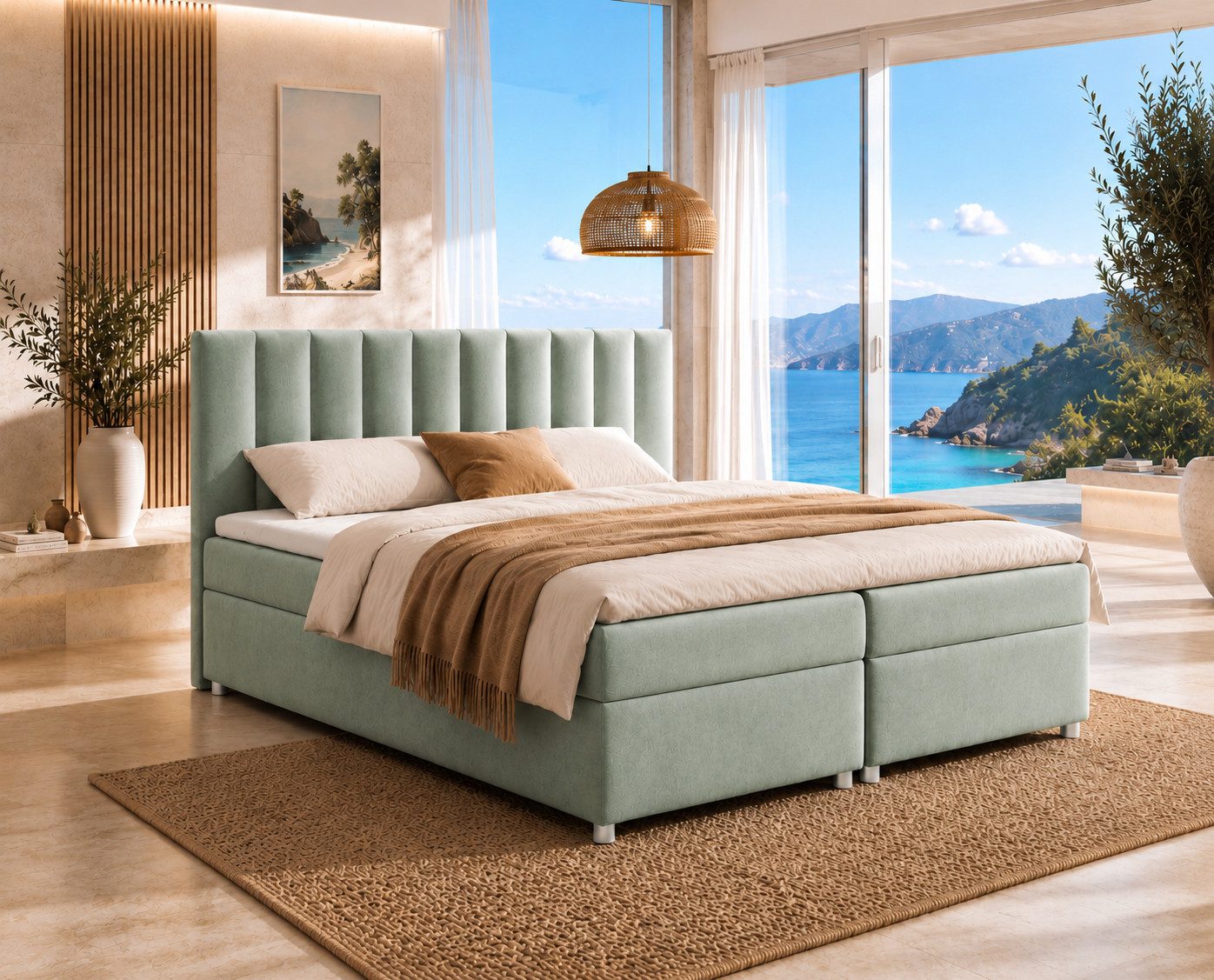 Best for Home Boxspringbett Trinity K-10 mit zwei Bettkästen & 7-Zonen Komfort-Topper (Doppelbett mit Stauraum, Federkernmatratze, gepolstertes Kopfteil, Doppelbett versch. Größen, 140x200 160x200 180x200 200x200 cm), Handwerksqualität, TOP Preis-Leistung