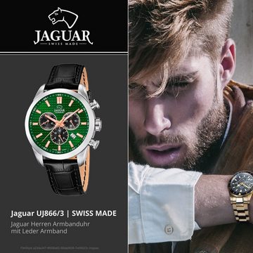 JAGUAR Chronograph Jaguar Herren Armbanduhr ACM, (Chronograph), Herrenuhr rund, groß (ca. 43mm), Edelstahl, Lederarmband, Sport-Style