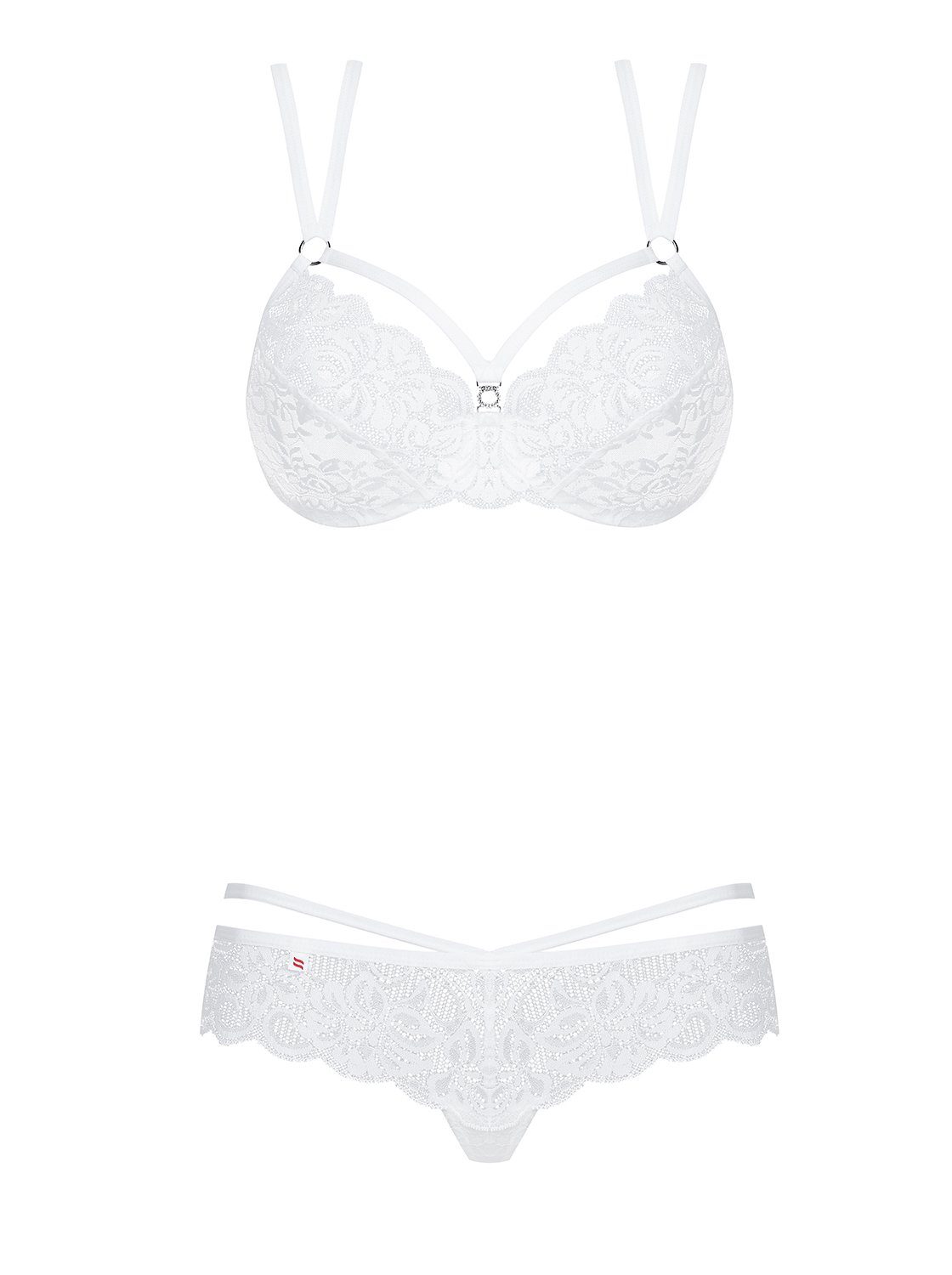 Obsessive Set: Bügel-BH Dessous-Set weiß BH + String Blumenmuster elastisch (Set)