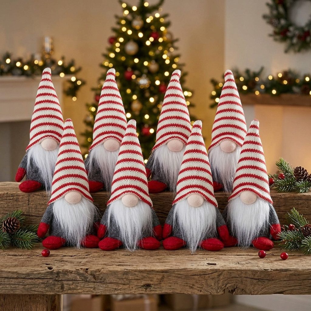 Christmas Paradise Wichtel 8er Set Gnom stehend 16cm (Dekofigur, 8 St., Weihnachtswichtel), mit rot-weißer Strickmütze und Plüschbart