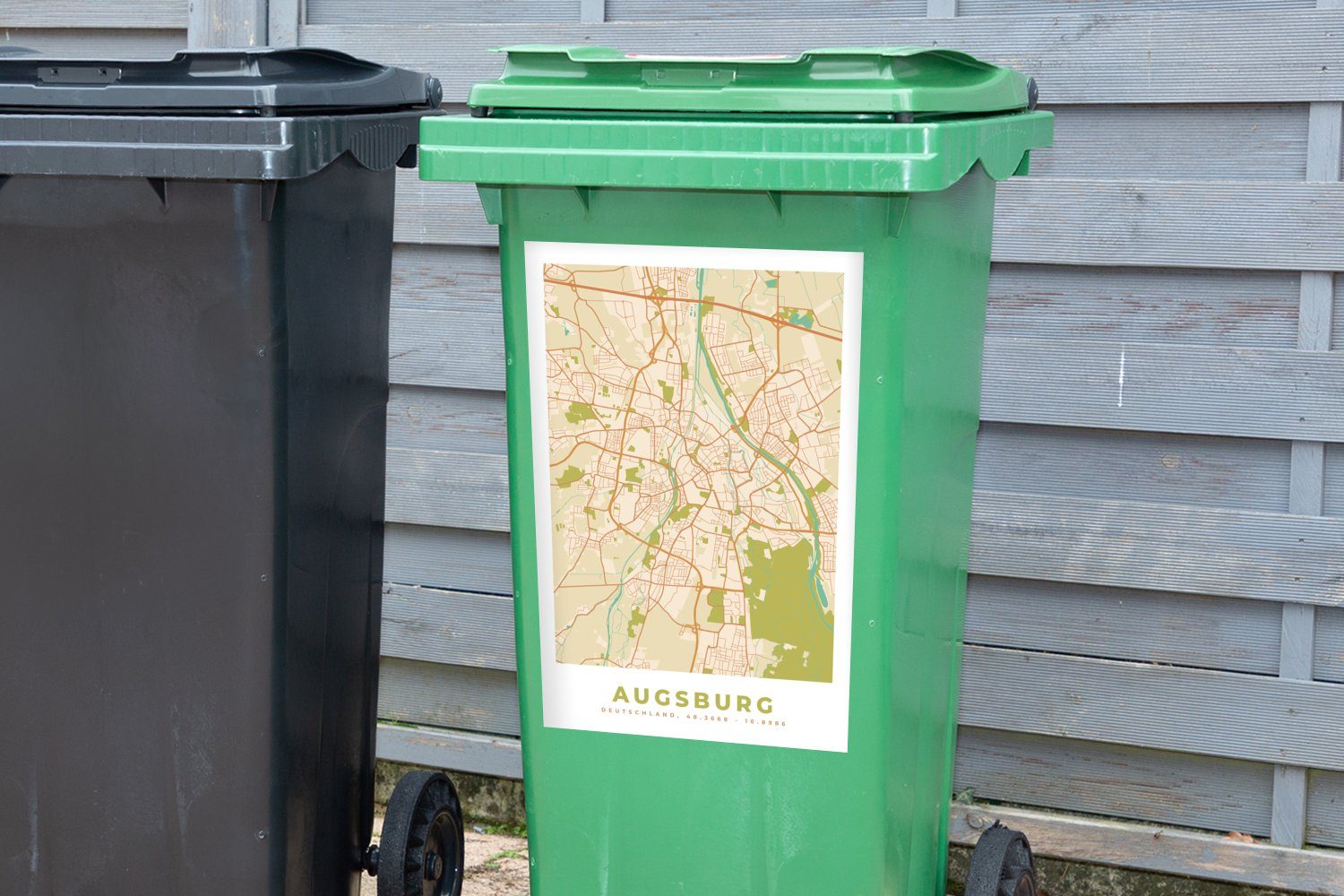 Wandsticker - Augsburg MuchoWow - Container, Mülleimer-aufkleber, (1 Karte - Vintage Stadtplan Sticker, St), - Abfalbehälter Mülltonne, Karte