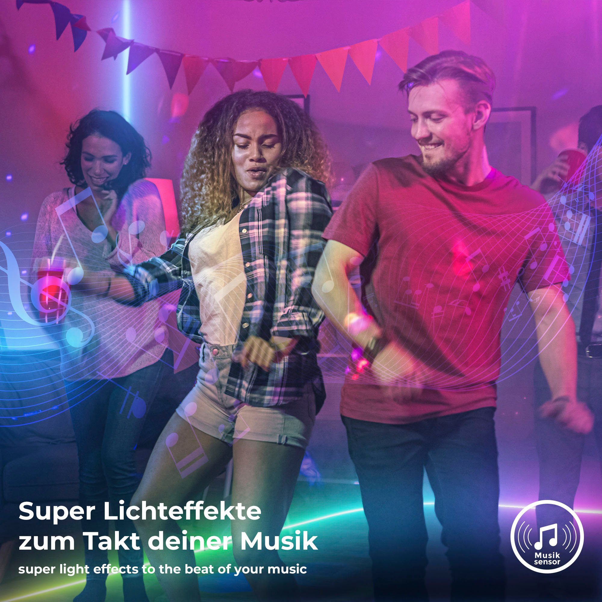 B.K.Licht LED-Streifen Wifi LED 150-flammig, Lichtleiste, Selbstklebend smartes mit Musiksensor, Band, RGBIC