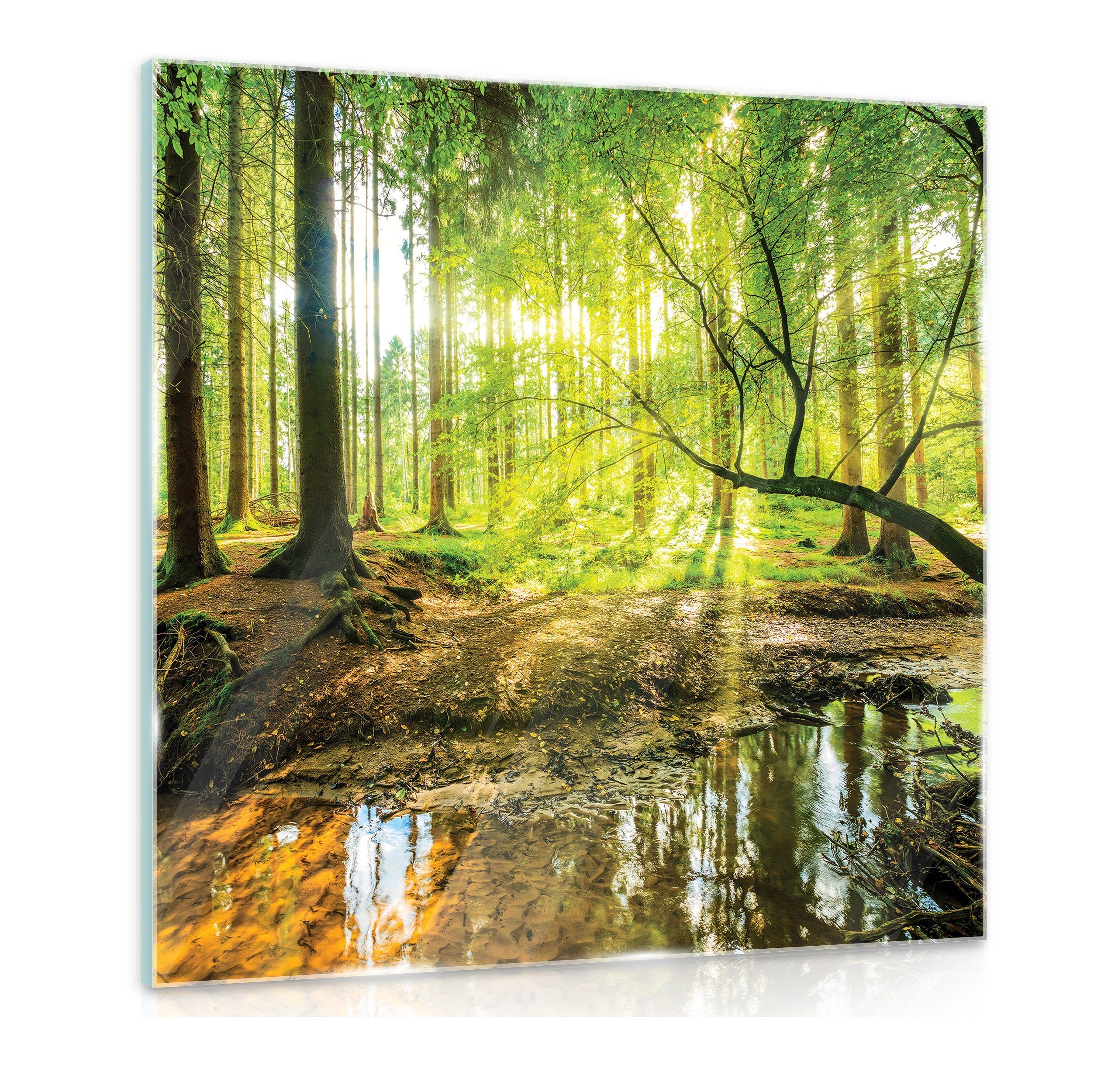 (Einteilig, / 80x60 Glasbild Wohnzimmer cm Wald 125x50 Wald Badezimmer, Natur Schlafzimmer St), Auf 1 Modern / Glas Wallarena Glasbilder 30x30 Landschaft Bild