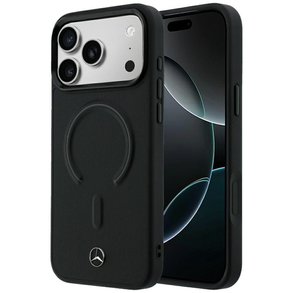 Mercedes Benz Handyhülle 3D für iPhone 18 Pro MagSafe Kunstleder Logo Stern Metall 6,3 Zoll, Kantenschutz