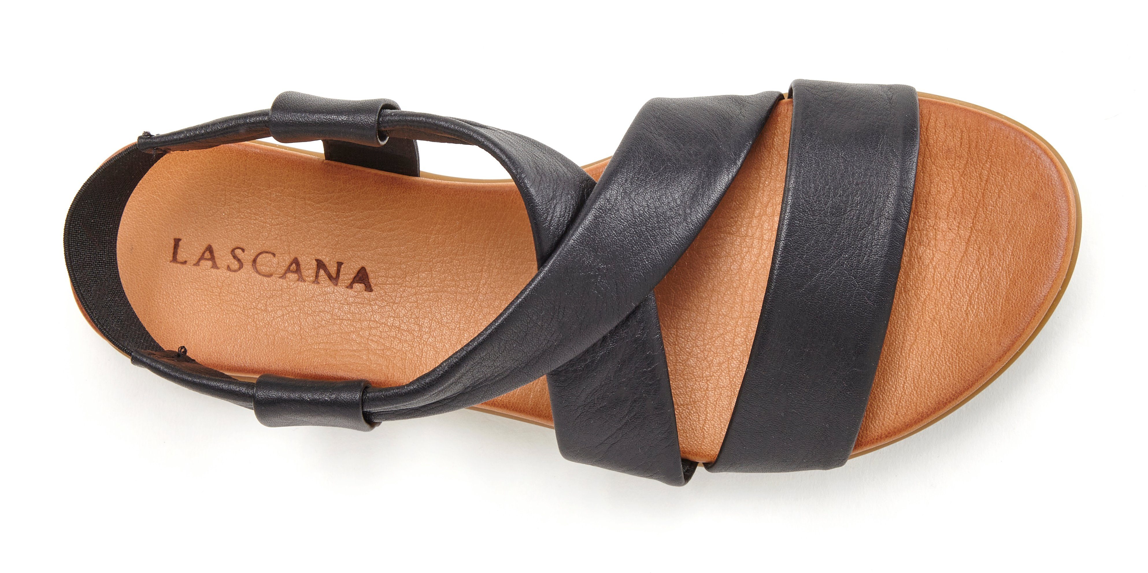 LASCANA Sommerschuh Sandale aus Leder mit raffinierten Riemchen, Sandalette, Sommerschuh