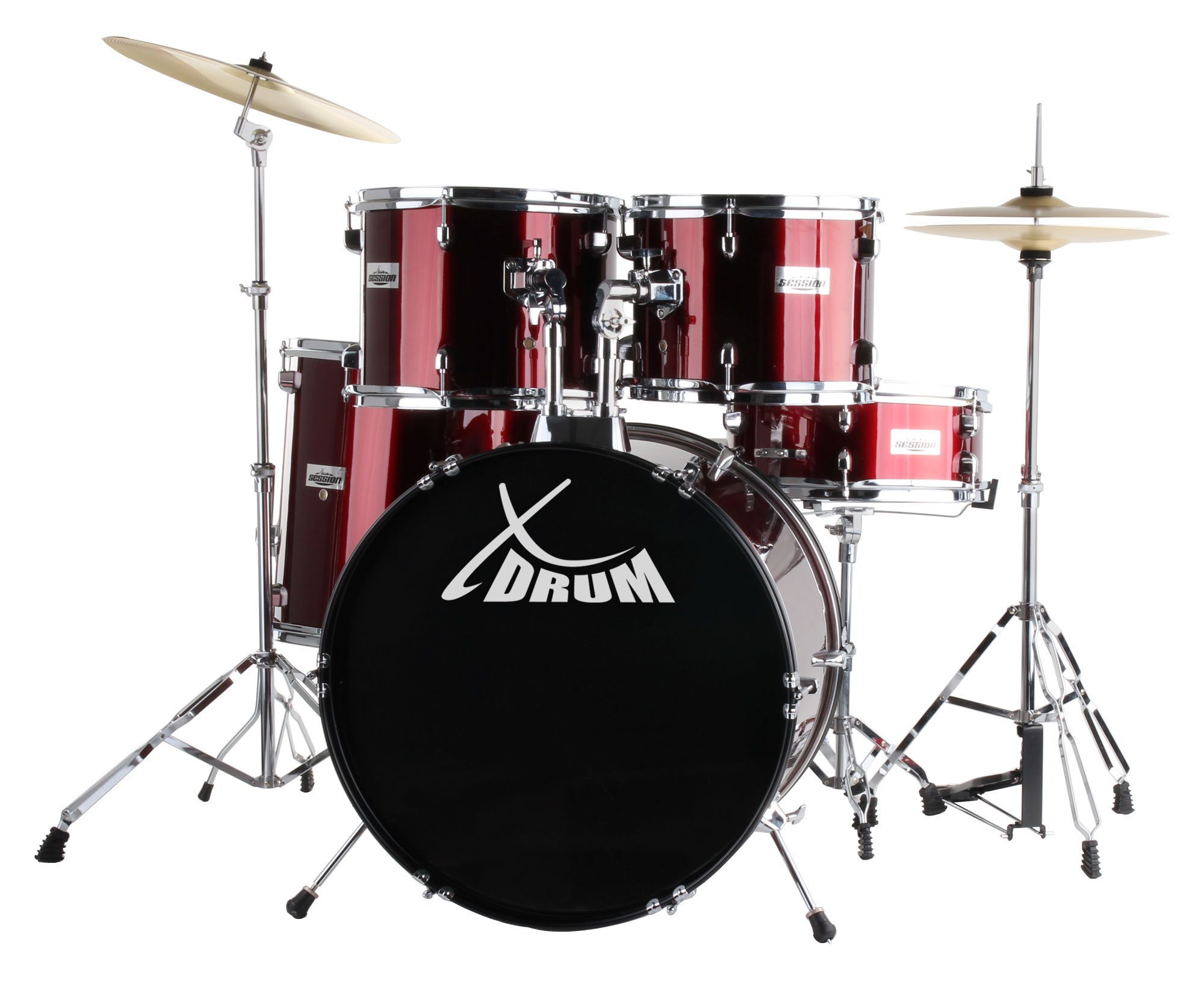 XDrum Schlagzeug Semi 22" Standard,Komplettes Drumset, inkl. Hocker & Drumsticks, Kesselgrößen: 22", 12", 13", 16", 14" Snare