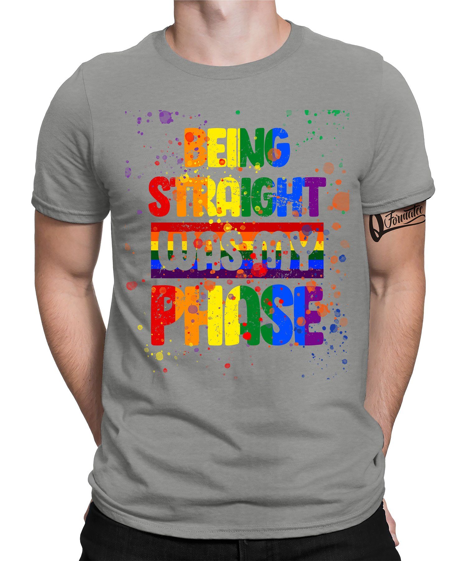 Herren LGBT Quattro Formatee Being Gay Grau - T-Shirt Regenbogen Kurzarmshirt (1-tlg) Stolz Pride Heather Straight