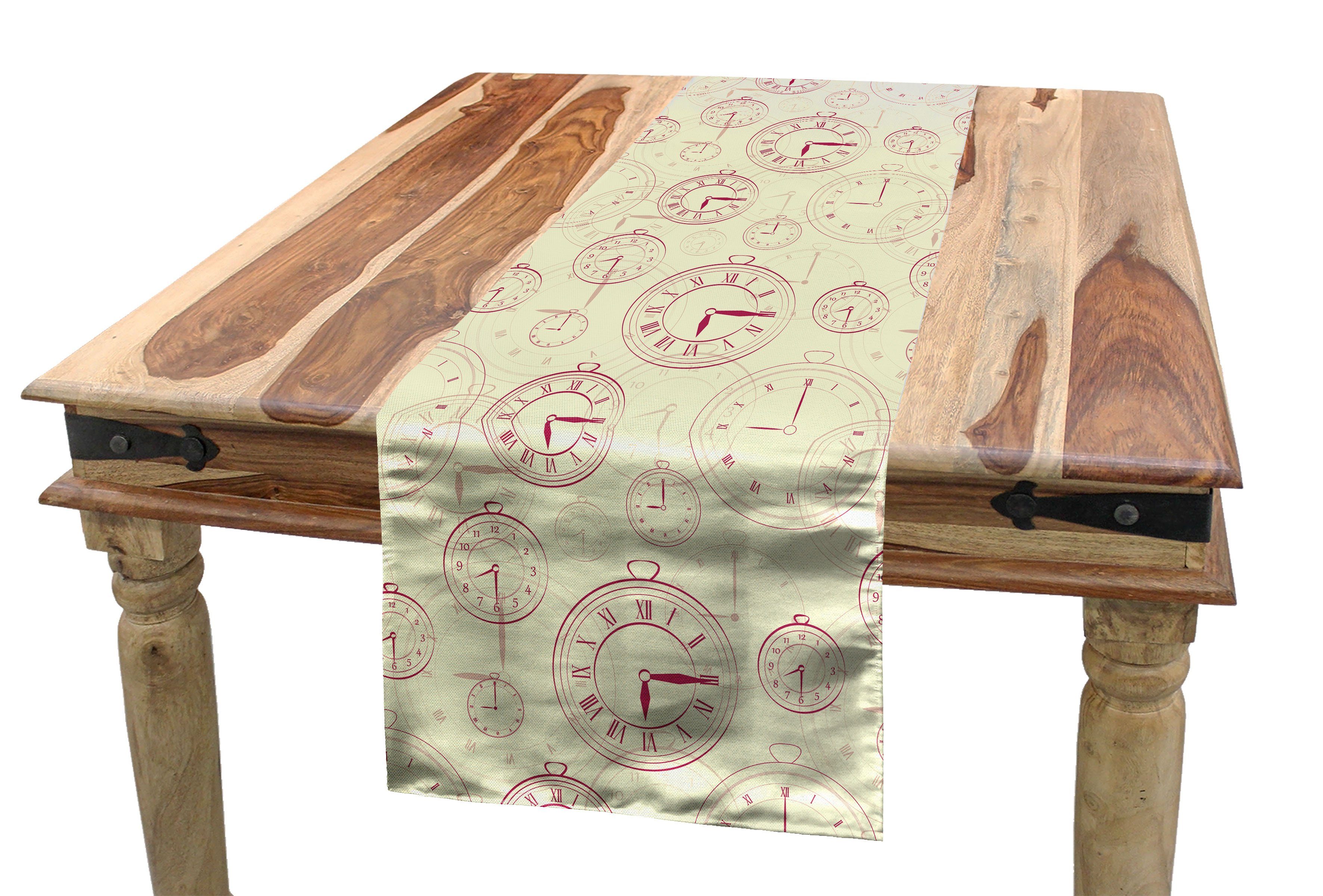 Abakuhaus Tischläufer Esszimmer Küche Rechteckiger Dekorativer Tischläufer, Jahrgang Roman Ziffern auf einer Uhr | Tischläufer