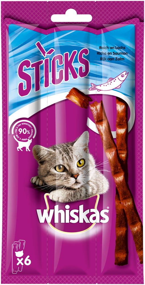 Whiskas WHISKAS® STICKS Packung Reich an Lachs 6 x 6g, für: Katze