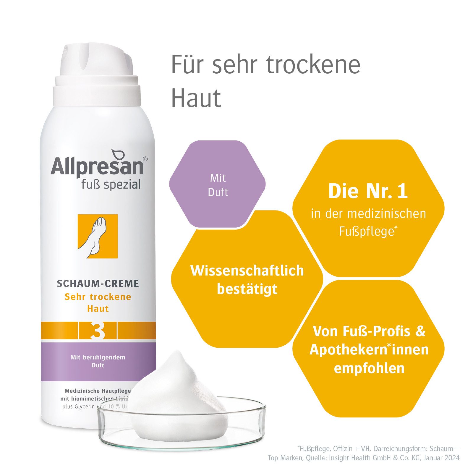 Allpresan Fußschaum Allpresan Fuß spezial 3 Sehr trockene Haut -Produkt wählbar- Feuchtigkeits-Komplex aus 10% Urea und Glycerin, 1-tlg., Medizinische Fußpflege mit biomimetischen (hautverwandten) Lipiden