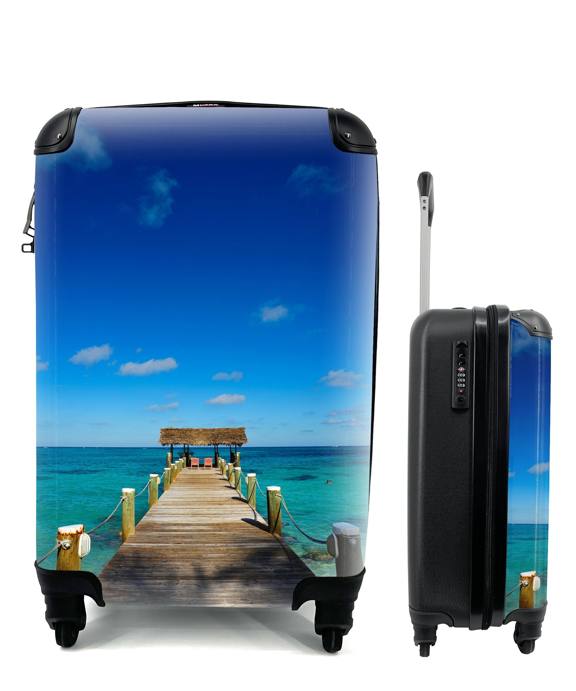 MuchoWow Handgepäckkoffer Bootssteg auf den Bahamas, 4 Rollen, Reisetasche mit rollen, Handgepäck für Ferien, Trolley, Reisekoffer