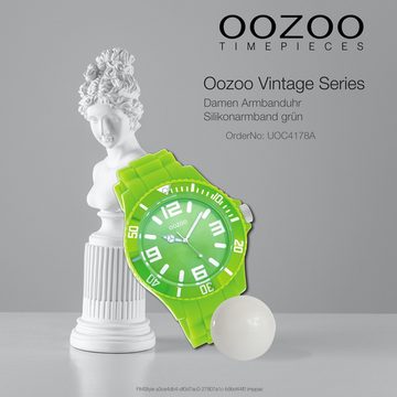OOZOO Quarzuhr Oozoo Unisex Armbanduhr Vintage Series, (Analoguhr), Damen, Herrenuhr rund, groß (ca. 43mm) Silikonarmband grün