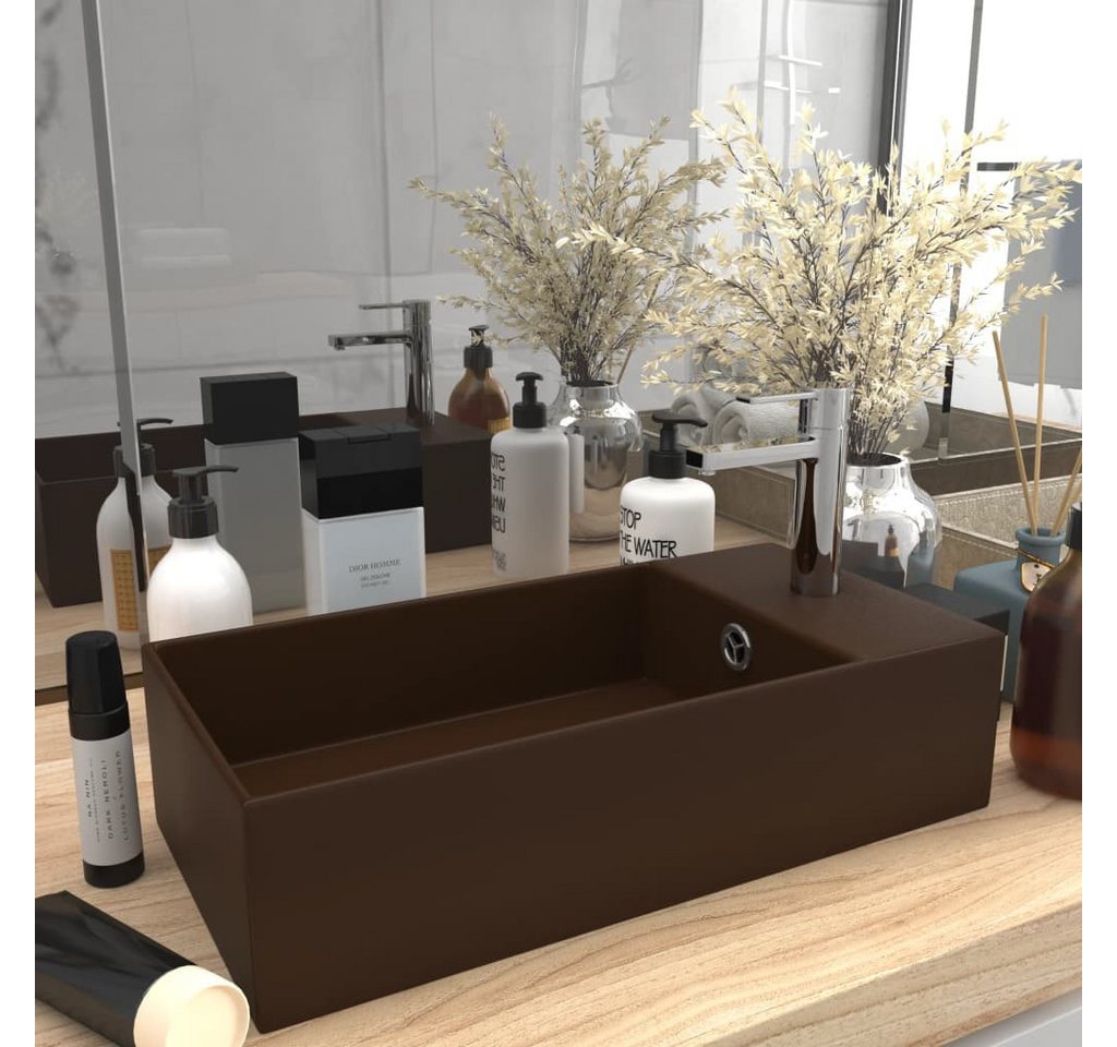 Thumbnail - vidaXL Waschbecken, Badezimmer-Waschbecken mit Überlauf Keramik Dunkelbraun