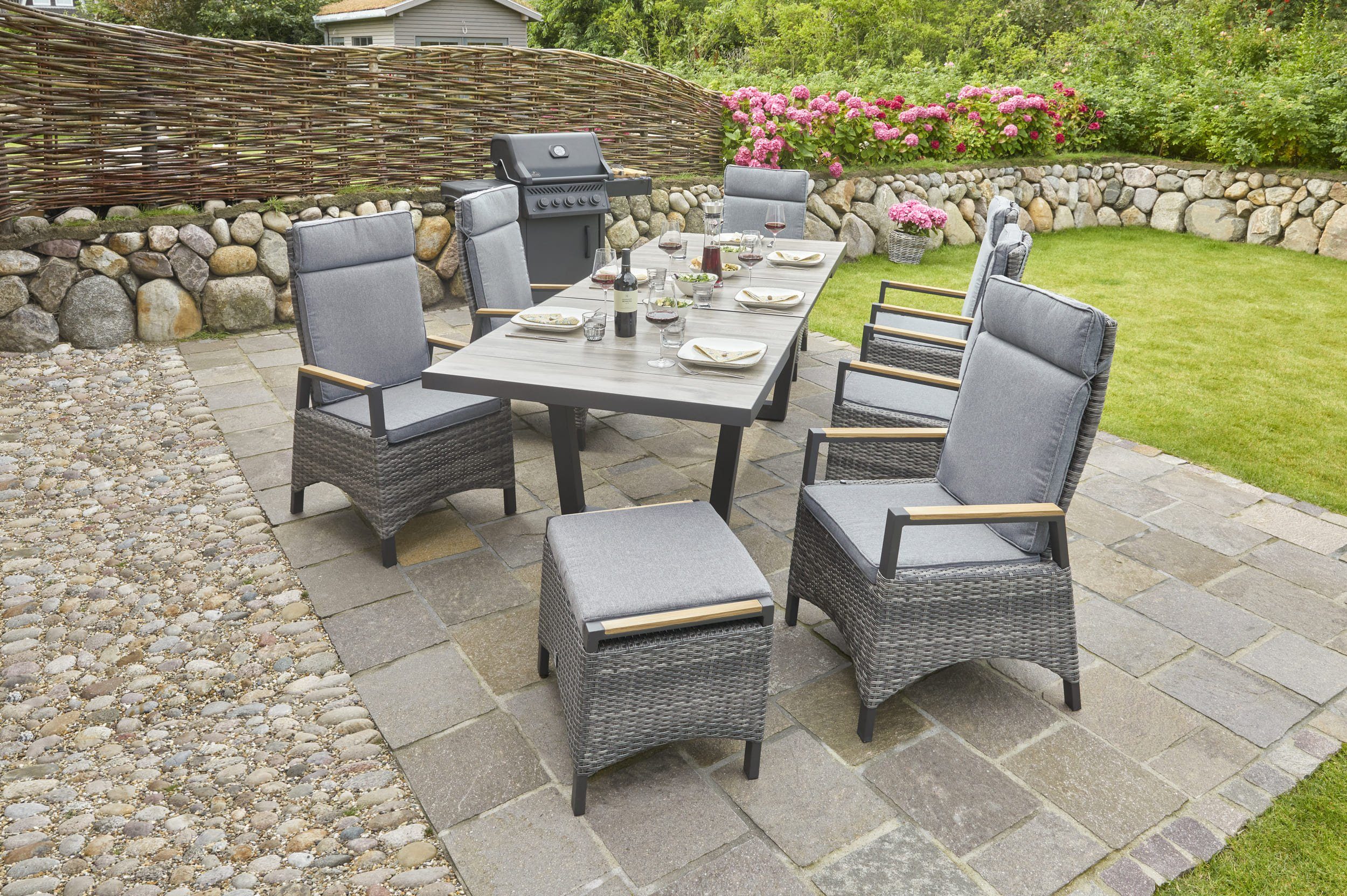 LC Garden Garten-Essgruppe Keramo Teak Dining Set I Sitzgruppe Gartenset, (7-tlg)