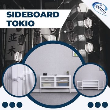 Coemo Sideboard, Tokio Weiß Metall 2 Glastüren 1 Einlegeboden - langlebig & elegant