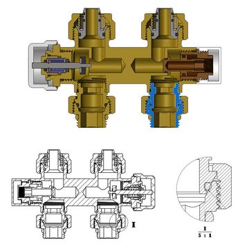 Belrad Heizkörper BLR312, Anschlussgarnitur Mittelanschluss Multiblock Eck Chrom 1/2" PEX