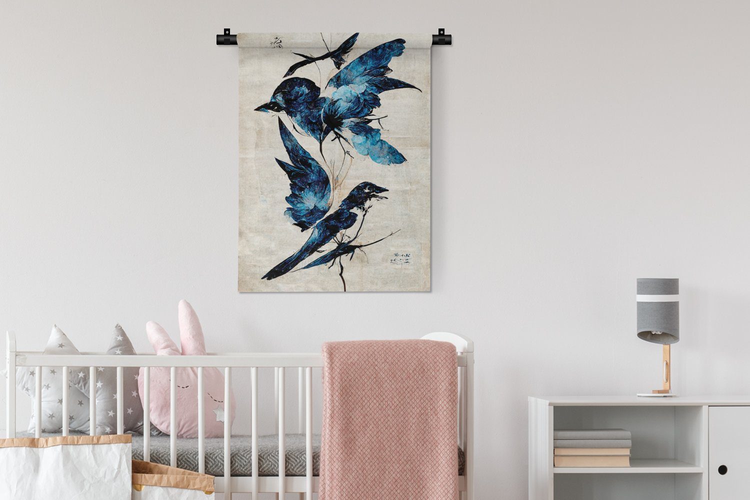 Deko Vintage, Wand, Vögel Wanddekoobjekt - Wohnzimmer, Blau Tiere MuchoWow der - - für an Schlafzimmer Tapisserie,