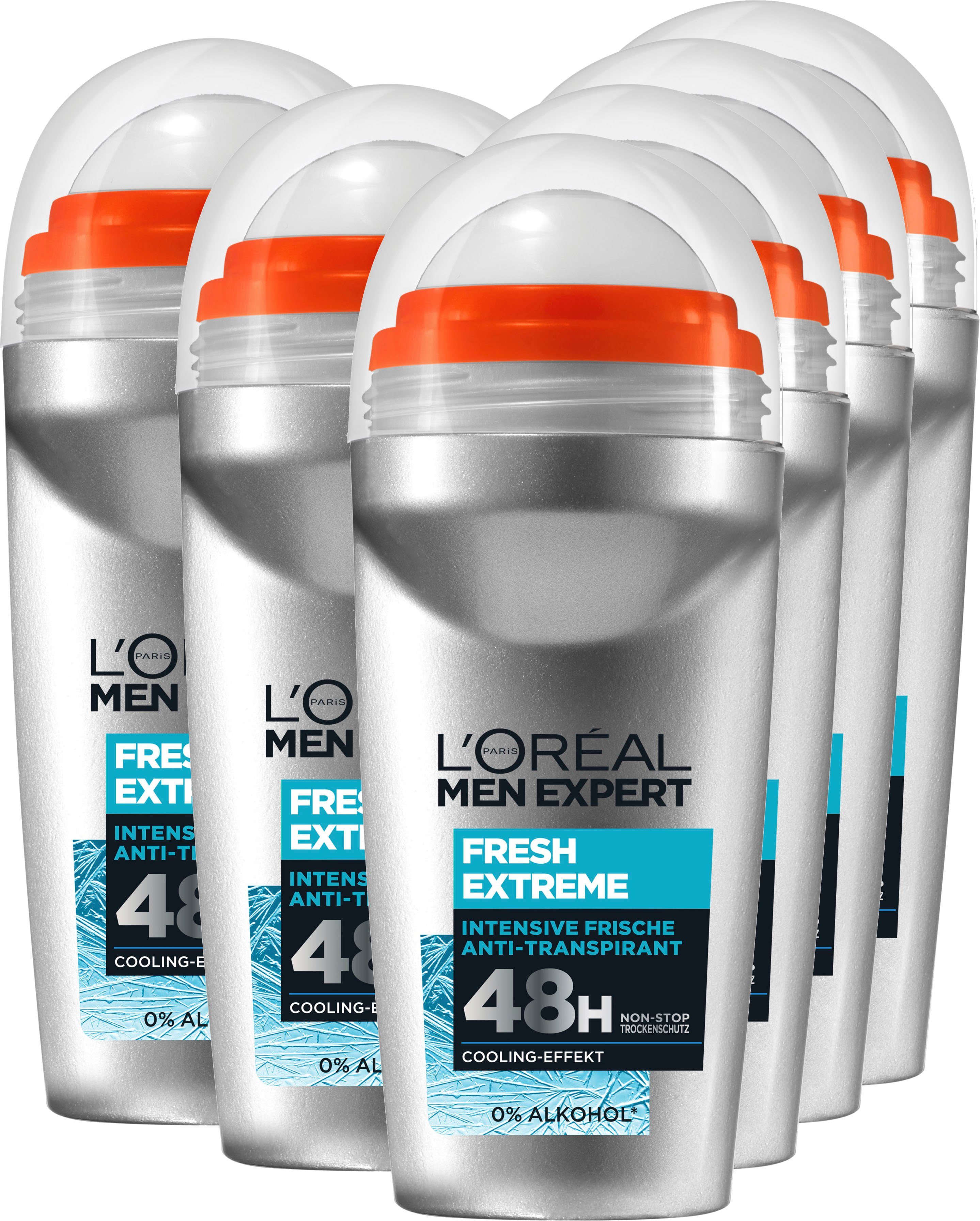 L'ORÉAL PARIS MEN EXPERT Deo-Roller DEO ROLL-ON EXTREME FRESH, Packung, 6-tlg., mit hoher Zuverlässigkeit