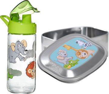 Ritzenhoff & Breker Lunchbox Happy Zoo, Glas, Kunststoff, Stahlblech, (Set, 2-tlg), inkl. Trinkflasche