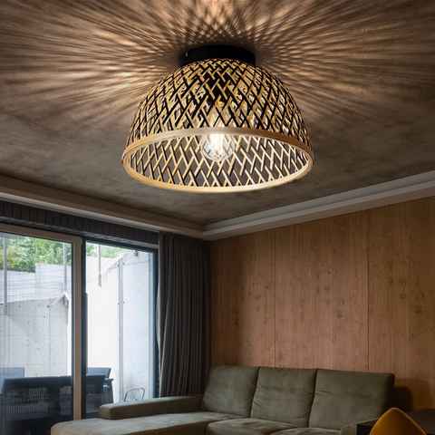 etc-shop Deckenleuchte, Leuchtmittel nicht inklusive, Deckenlampe Wohnzimmerleuchte Bambus Schirm geflochten Boho D 35 cm