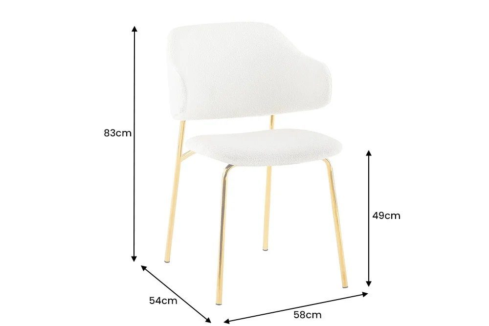 Bouclé LebensWohnArt goldene Stuhl Metallbeine Stuhl weiss MODA Moderner