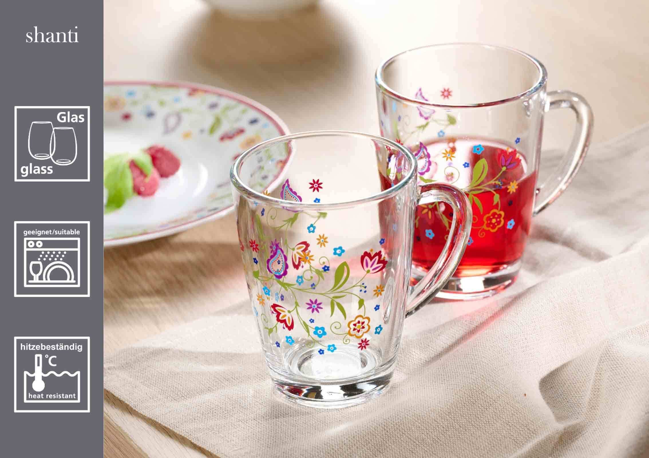 Ritzenhoff & Breker Latte-Macchiato-Glas Shanti Kaffeegläser 380 ml 6er Set, 6-tlg., Glas