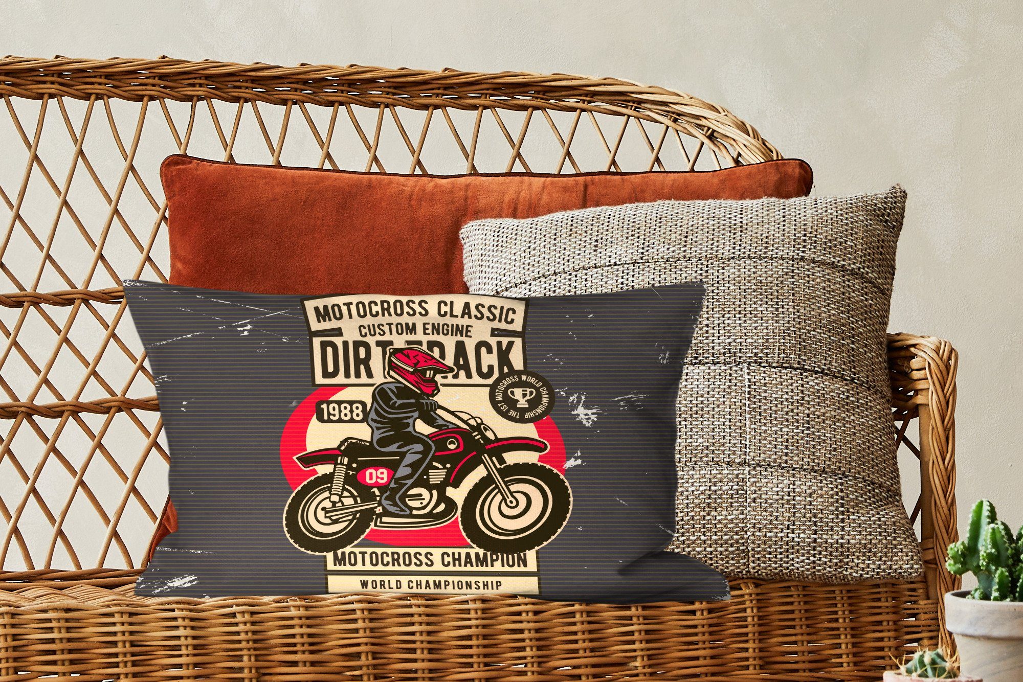 MuchoWow Dekokissen Motorrad - - Dekokissen Wohzimmer Dekoration, Retro Zeichnung, mit - Schlafzimmer Füllung, Zierkissen, Helm
