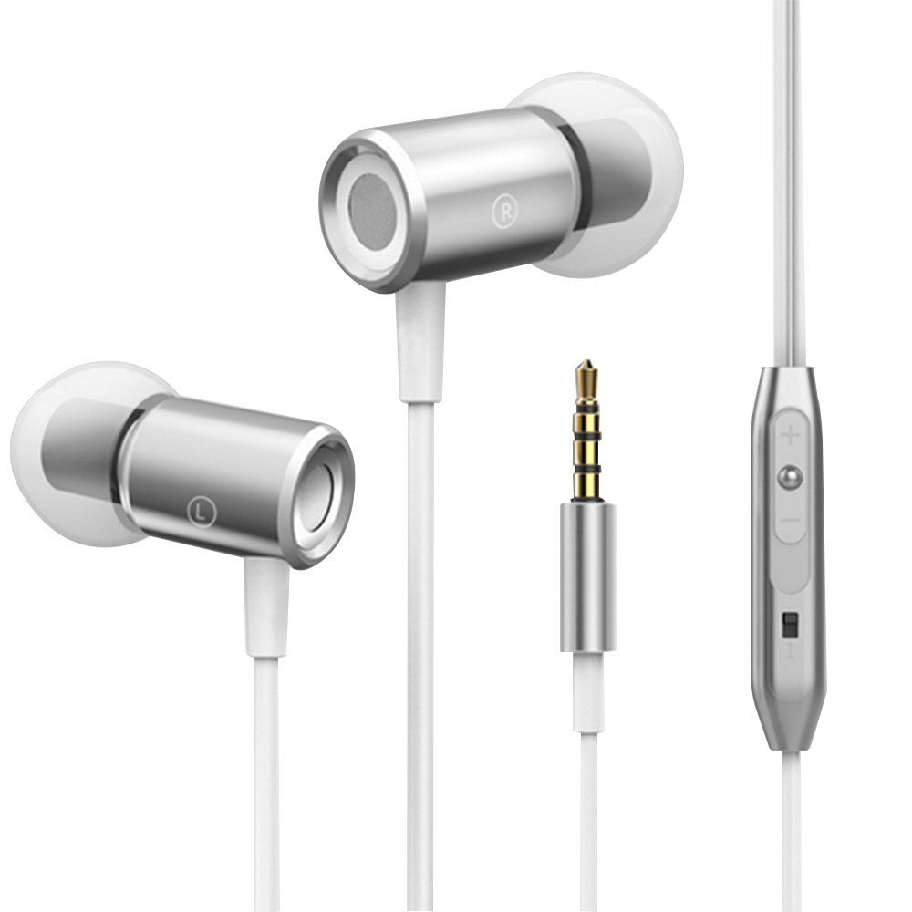 GelldG In Ear Kopfhörer mit Kabel und Mikrofon, Magnetische In-Ear-Kopfhörer Silber