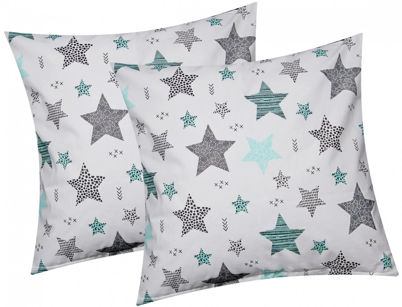 Heubergshop Kissenbezug, (2 Stück), 40x40cm Kissenhülle Sterne Kreise Punkte 100% Baumwolle (560/1-40x40)