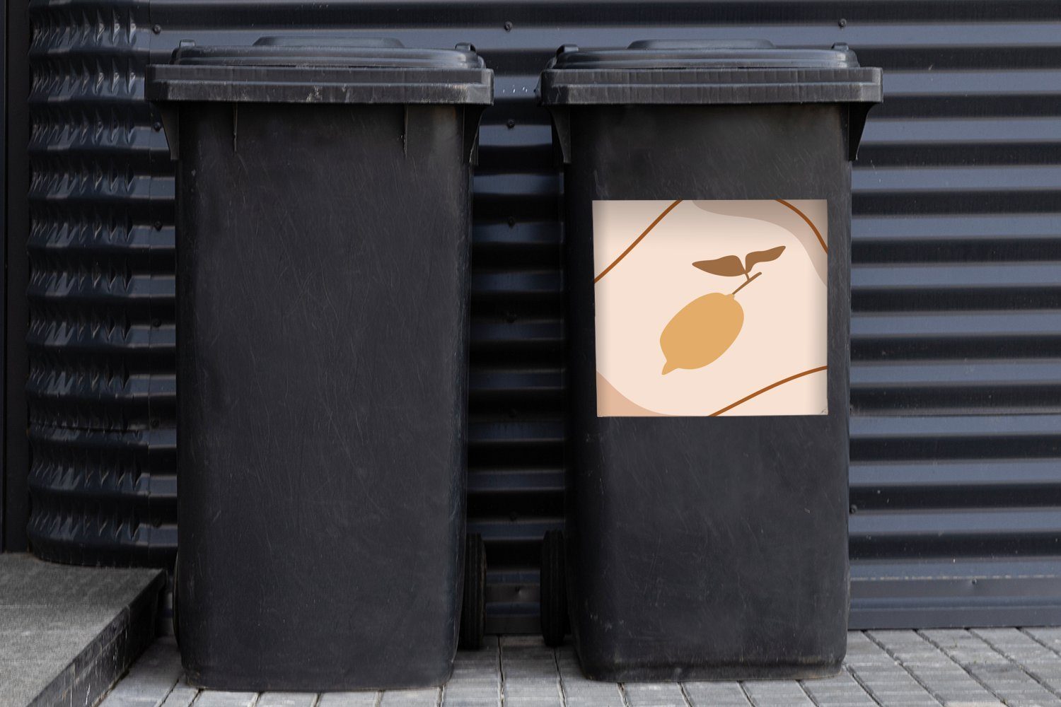 Sommer Abfalbehälter Mülltonne, Sticker, (1 - Wandsticker St), Container, Mülleimer-aufkleber, MuchoWow Zitrone Abstrakt -