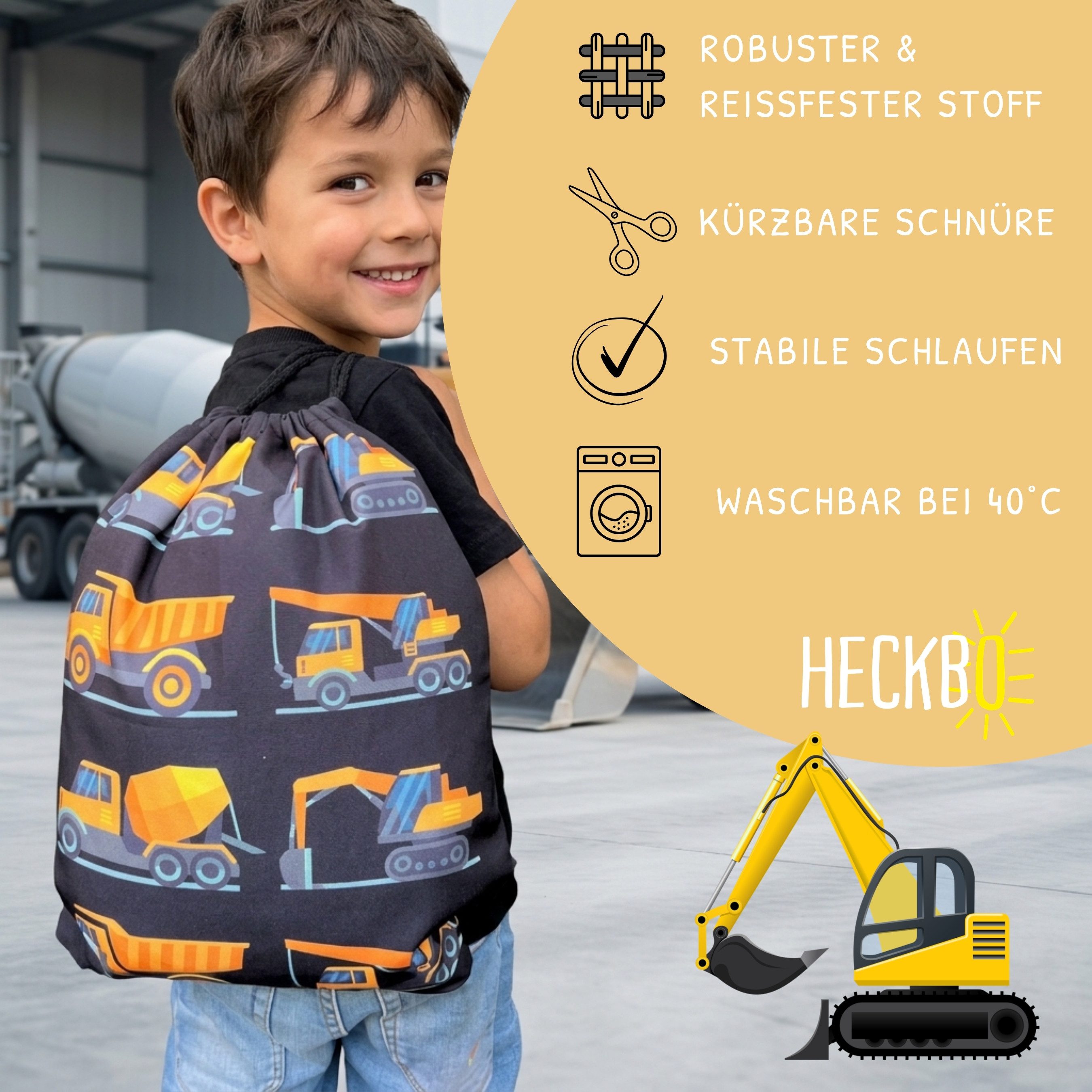 HECKBO Turnbeutel Kinder Turnbeutel 80% Baumwolle verschiedene Motive – Bild 3 von 5