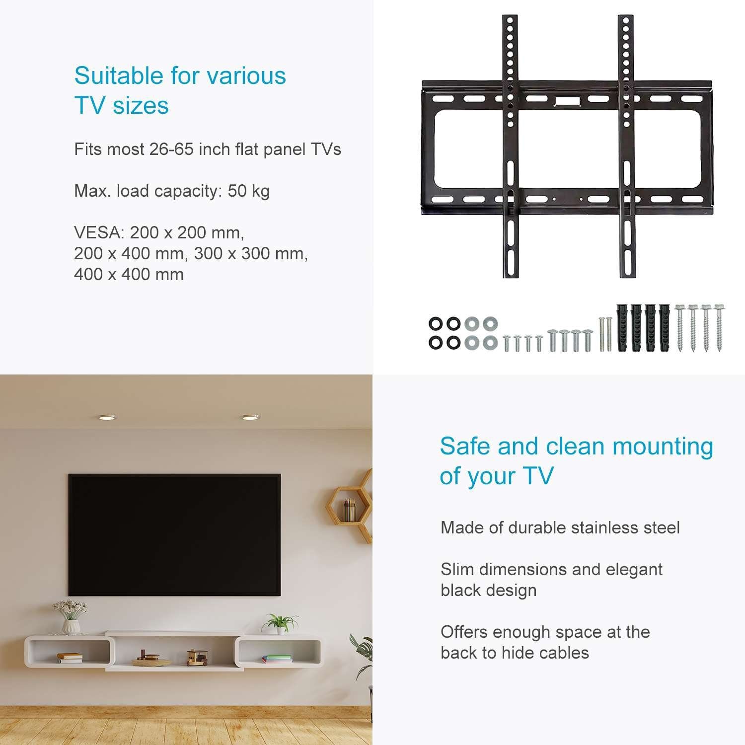 Intirilife TV-Wandhalterung, (bis 65 Zoll, 1-tlg., Fernseher TV Wandhalterung VESA 200x200 mm bis 400x400 mm 25-65 Zoll)