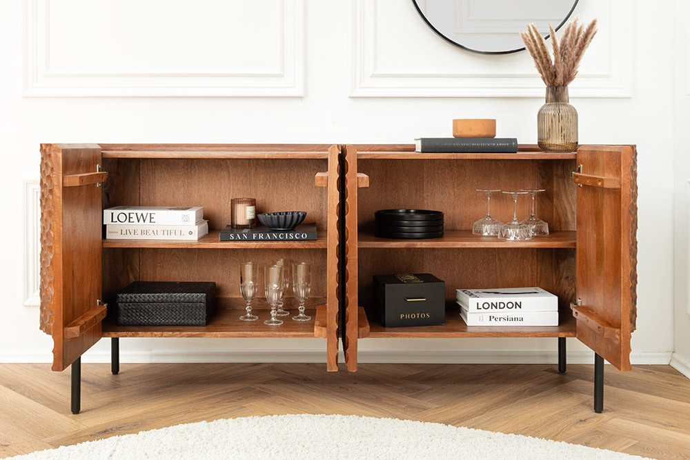 riess-ambiente Sideboard ADLON 170cm braun / schwarz - Mangoholz, 3D-Front, Metall (Einzelartikel, 1 St), massive Kommode mit Stauraum - ideal für Flur, Arbeits- & Wohnzimmer