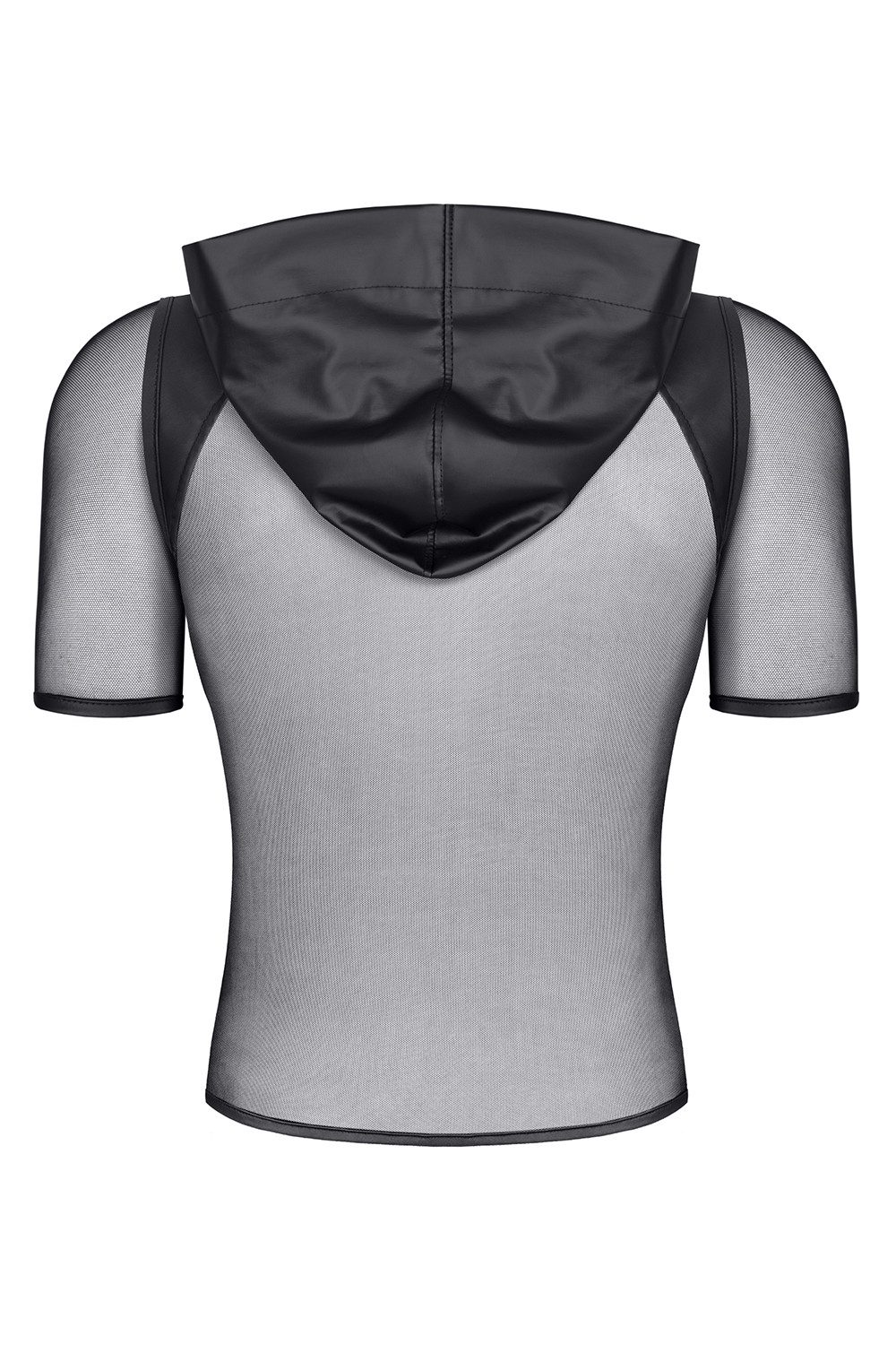 Regnes Fetish Planet T-Shirt Schwarze Herren wetlook Jacke Shirt Kapuze mit transparentem Netz, Kra