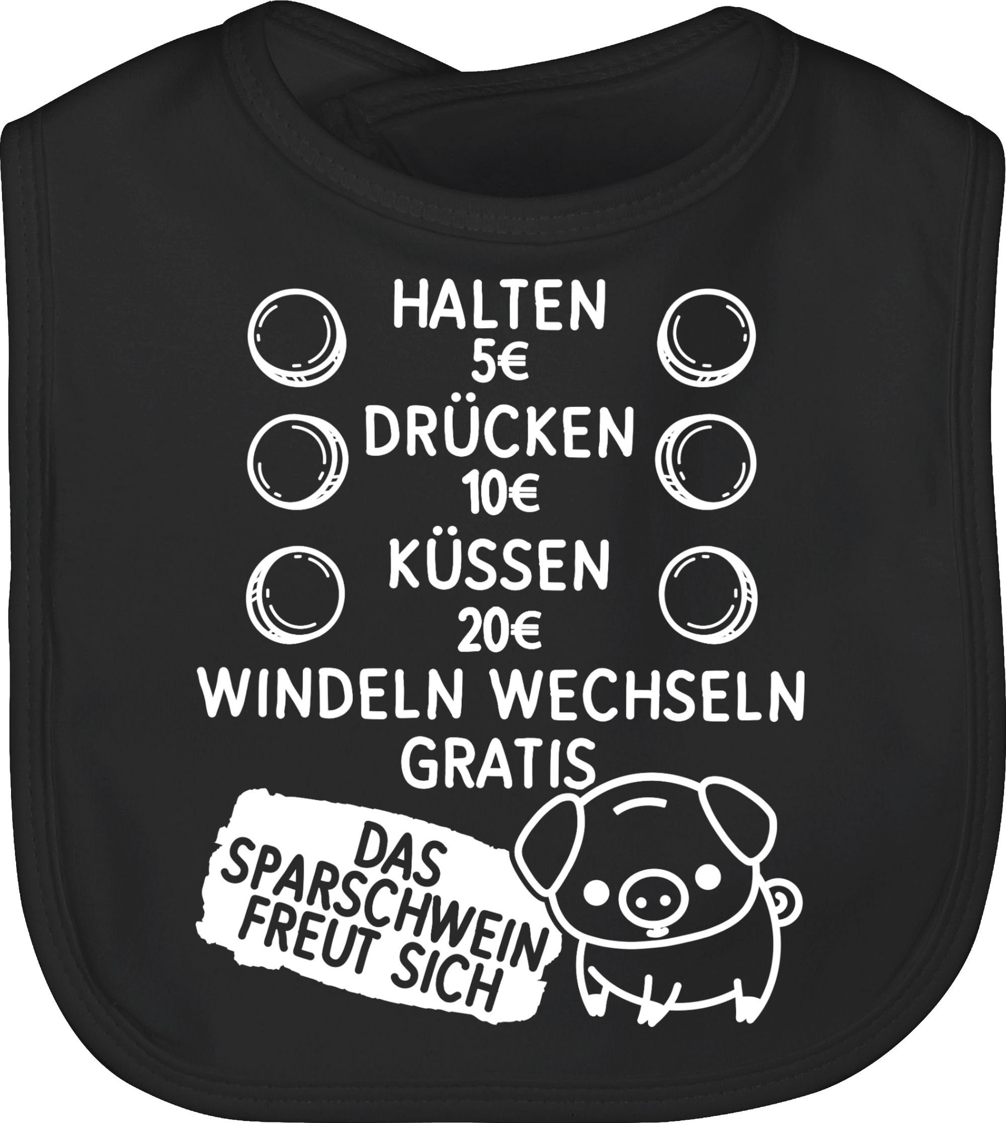 Shirtracer Lätzchen Preisliste mit Sparschwein - weiß, Sprüche Baby 3 Schwarz