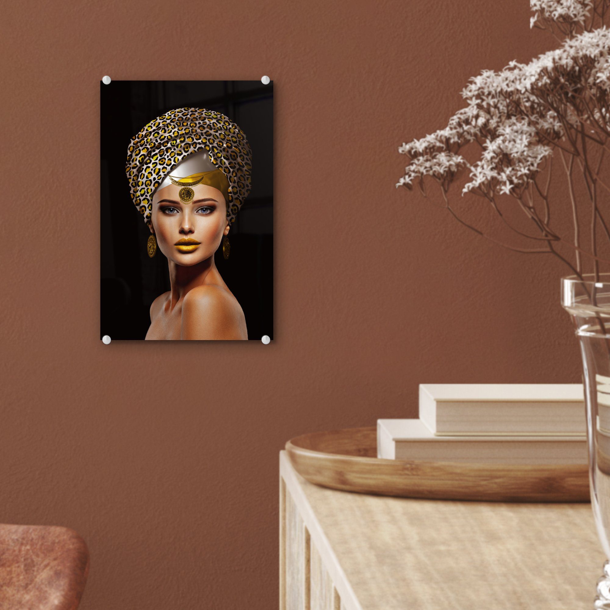 MuchoWow Acrylglasbild - Frauen Accessoires Gelb, Wanddekoration - Bilder (1 Foto Wandbild Glasbilder St), - auf - auf Glas Glas 