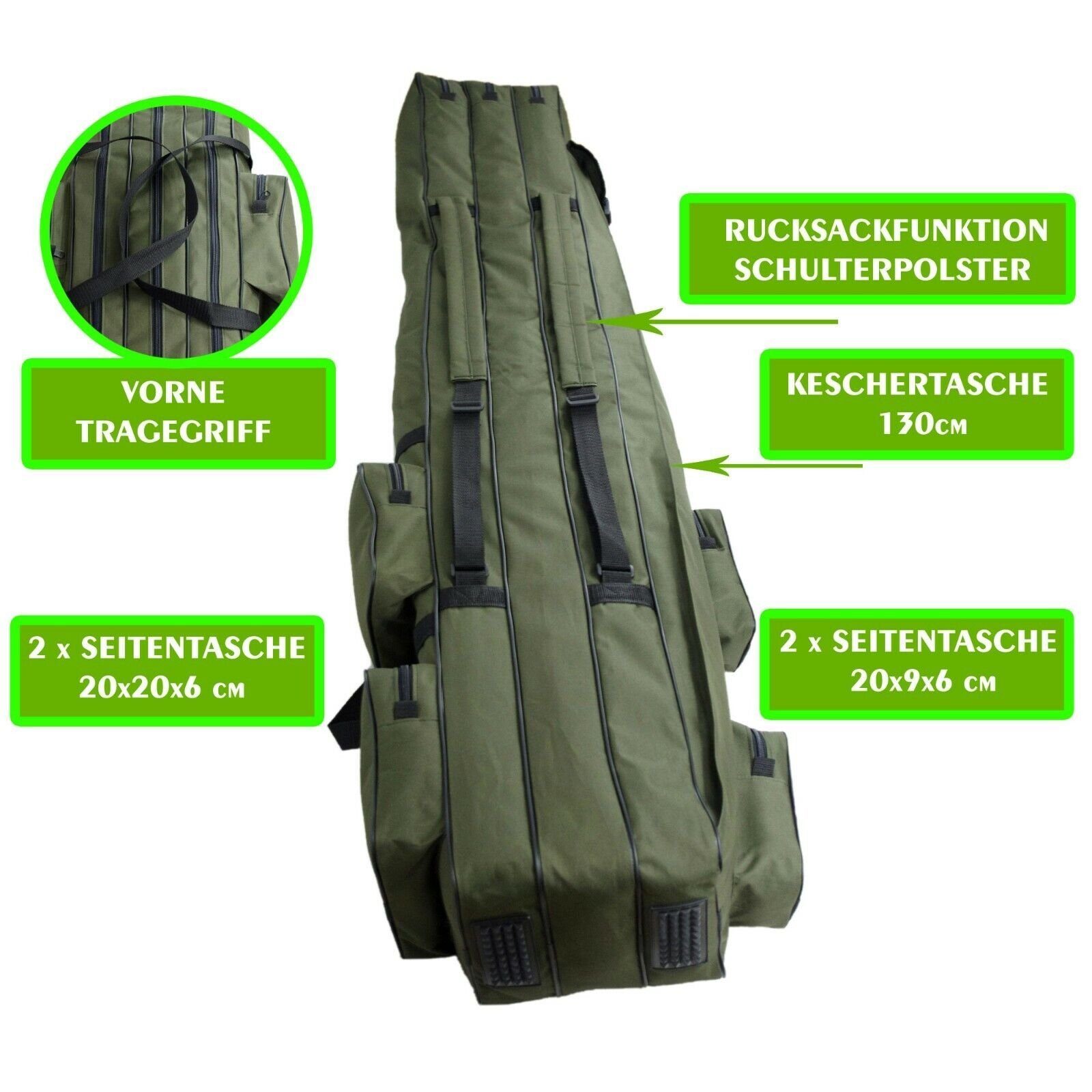 Aves-24 Angelrutentasche Rutenfutteral PREMIUM RUTENTASCHE Angeltasche 2, 3 Kammer 150 - 190cm, 150 cm, 3 Kammern